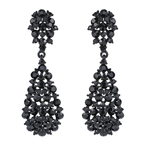 EVER FAITH Pendientes Mujer Estilo Artístico Flor Rhinestone Colgantes Aretes Retro Elegante para Regalo Novia Boda Fiesta Negro