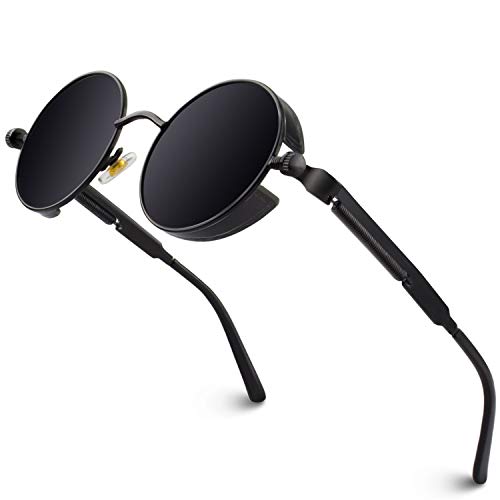 GQUEEN Steampunk redonda Retro Metálico gafas de sol polarizadas para hombres y mujeres con protección UV400 MTS2