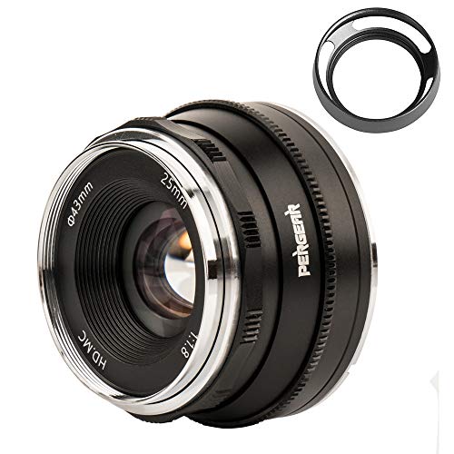 Pergear 25mm F1.8 Objetivo con parasol para Fujifilm X-Mount X-A1 X-A10 X-A2 X-A3 A-at X-M1 XM2 X-T1 X-T3 X-T2 X-T20 X-T30 X-Pro1 X-Pro2 X-E1 X-E2 E-E2s X-E3