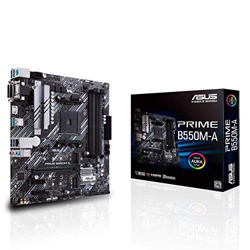 ASUS Prime B550M-A - Placa Base mATX AMD AM4 con disipación VRM Mos, Dual M.2, PCIe 4.0, 1 GB LAN, HDMI/D-Sub/DVI, SATA 6 Gbps, USB 3.2 Gen 2 Type-A y Conectores Aura Sync RGB