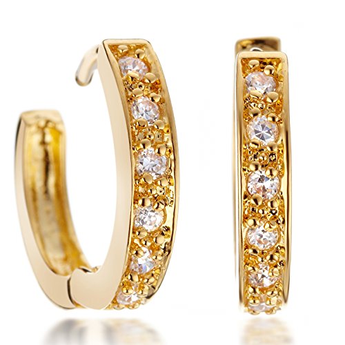 GEMINI JEWELRY - Pendientes de aro de oro amarillo de 18 quilates con circonitas cúbicas para mujer Gm068, color oro amarillo, regalo para el día de San Valentín, regalo de Navidad, regalo para mujer