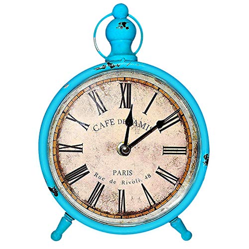 BELLE VOUS Vintage Reloj de Escritorio - 23x16,5cm Reloj de Mesa de Cuarzo Apenado - Estilo Francés Números Romanos Silencioso de Pilas Reloj de para Hogar y Decoracion
