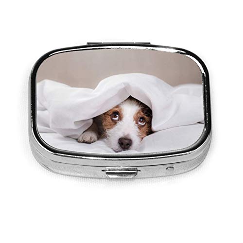 Divertido perro acostado cama Jack Russell animales fauna personalizada moda plata cuadrado pastillero medicina tableta titular cartera organizador caso para bolsillo o monedero