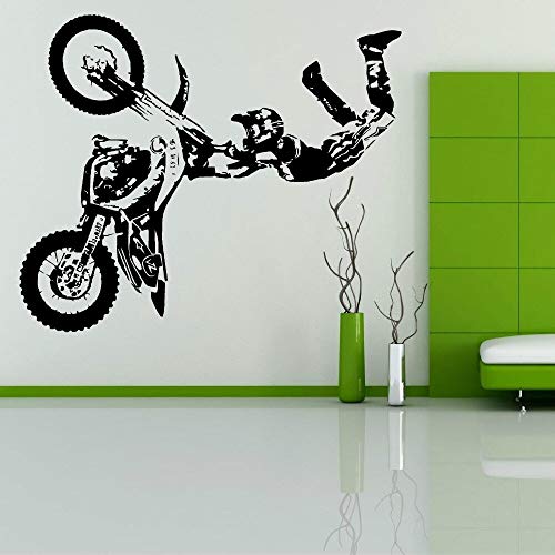 JXND Vinilo Motocicleta Motocicleta Cruz Dirt Bike Motobic Pared Mural Etiqueta de la Pared Arte Rollover Show 85x105cm