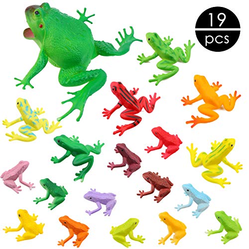 OOTSR 19 Piezas plástico Figuras Rana Juguetes Set Figuras variadas realistas Juguetes de Rana realistas Hechos plástico Calidad para niños Fiesta de cumpleaños temática Insectos educativos y favores