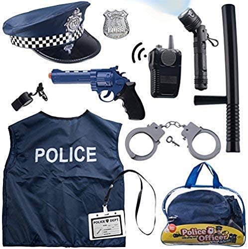 Born Toys Disfraz De Policía De 12 Piezas para Niños con Kit De Juego De rol De Juguete con Placa De Policía, Esposas, Linterna para Niños para Disfraz De Policía, Ideal