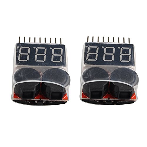 HALJIA 2PCS 1-8S Indicador RC Lipo Li-ion Batería Monitor Bajo Voltaje Buzzer Alarma Indicador