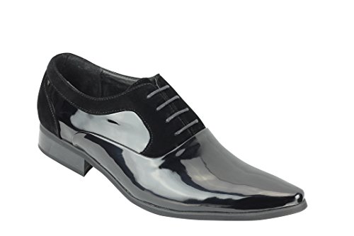 Línea de Piel de Ante y Charol Brillante Masculino Formal Oxford Encaje hasta los Zapatos de Estilo Italiano [815-BLACK-43]