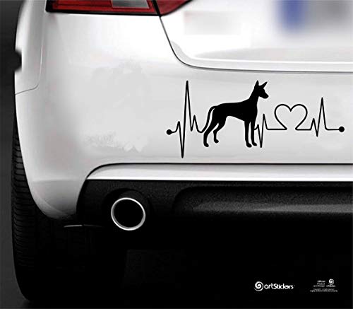 Artstickers Pegatinas para Coche con Forma de Perro Podenco, 20 cm, para Amantes de los Coches. Color Negro. Pegatina Perro latidos corazón. Regalo Adhesivo Spilarts, Marca Registrada