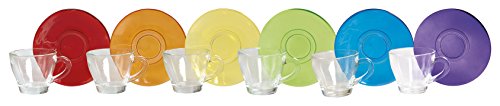 Excelsa Tazas & Co. Unidades 6 Tazas café Multicolor cl 9, Cristal, Transparente/Multicolor, 6.5 x 6.5 x 5.6 cm