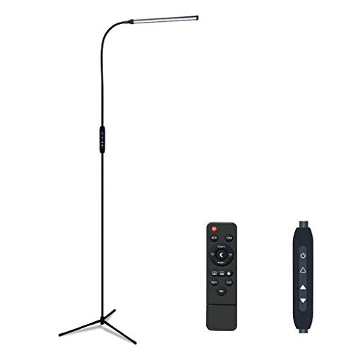 Llevada Moderna lámpara de pie con Mando a Distancia Regulable táctil Permanente de luz con Temporizador USB Negro Tall lámpara de Lectura del Dormitorio de Noche Estudio