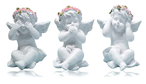 Piquaboo - Juego de 3 Adornos de querubines con Texto en inglés See No Evil Hear No Evil Speak No Evil