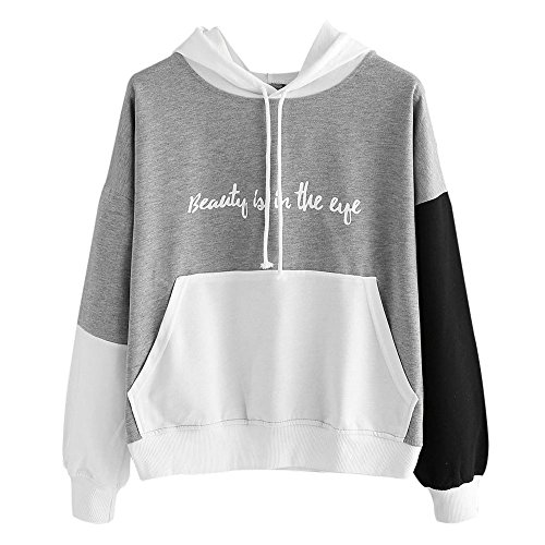 SHOBDW Liquidación Venta Letras de Las Mujeres Imprimir Patchwork Sudadera con Capucha Sudaderas con Capucha Blusa Otoño Ganador de Manga Larga con Capucha（Gris,M