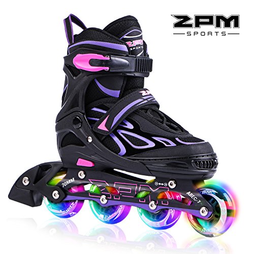 2PM SPORTS Vinal Ajustable Iluminación Patines en línea para Hijo y Adolescentes con luz Completa hasta LED Ruedas, Diversión Flashing Roller Blades para niños y niñas - Violet L(37-40EU)