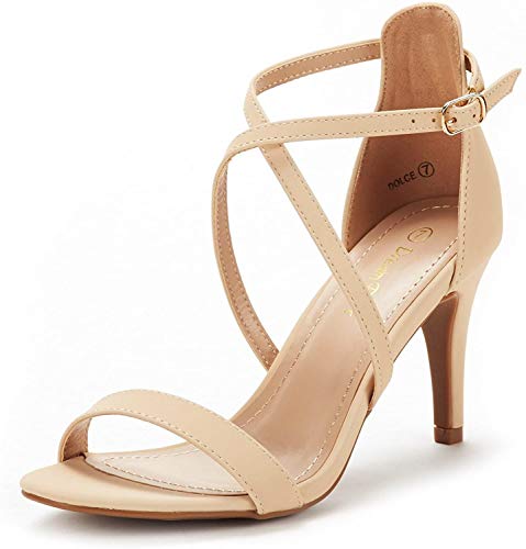 Dream Pairs Dolce Sandalias de Tacón Vestir Moda Punta Abierta Tira Tobillo para Mujer Desnudo Nubuck 40 EU/9 US