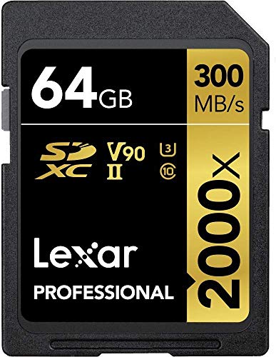 Lexar LSD64GCRBEU2000R - Tarjeta de memoria Profesional SDXC de 64 GB (con hasta 300 MB/s, Clase UHS-II, U3, velocidad de 2000x)