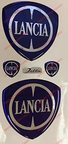 Logo Lancia MUSA Delantero, Trasero + Volante + 2 Escudo Llavero para capó y Maletero. Pegatinas con Revestimiento de Resina, Efecto 3D. Adornos de Estilo clásico.