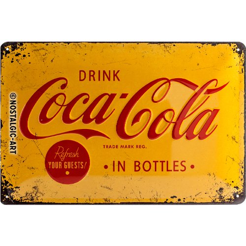 Nostalgic-Art Coca Cola Logo Yellow Placa Decorativa, Metal, Amarillo y Rojo, 20 x 30 cm