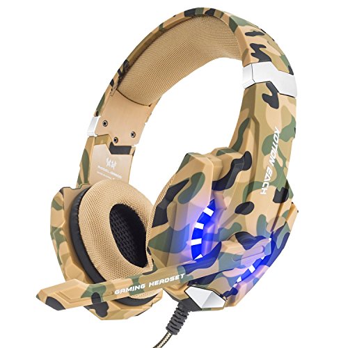 VersionTECH. Auriculares Gaming Estéreo Con Micrófono Gaming Headset Profesional Bass Over-Ear Con 3.5mm Jack,Luz LED,Bajo Ruido Compatible Para PC (Camuflaje)