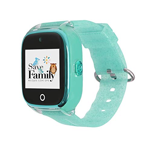 Reloj con GPS para niños SaveFamily Superior acuático con cámara Verde Glitter. Smartwatch con botón SOS, Permite Llamadas y Mensajes. Resistente al Agua Ip67. App Propia SaveFamily. Incluye Cargador