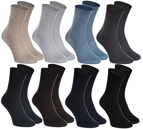 Rainbow Socks - Hombre Mujer Calcetines Diabéticos Sin Elasticos - 8 Pares - Beige Marrón Negro Grafito Azul Marino Caqui Azul y Gris - Talla 44-46