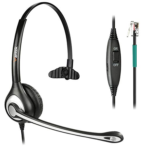 Wantek Auriculares Teléfono Fijo RJ9 Mono, Micrófono con Cancelación de Ruido, Cascos con Control de Volumen para ShoreTel Plantronics Polycom Zultys NEC Nortel Norstar Meridian(F600S2)