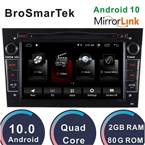 Android 10 Radio estéreo del coche para Opel Vauxhall Corsa Astra Zafira 7 Reproductor de DVD con pantalla táctil Soporte de navegación GPS Bluetooth Sat Nav Radio RDS Pantalla espejo WIFI DAB (Negro)