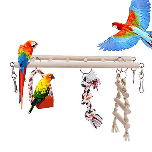 Makerfire Juguetes para pájaros Accesorios de Jaula Escalera de Madera Swing Pájaro Mascota Juguete para Macaw de Loro Grises africanos Parakeet Cockatiel