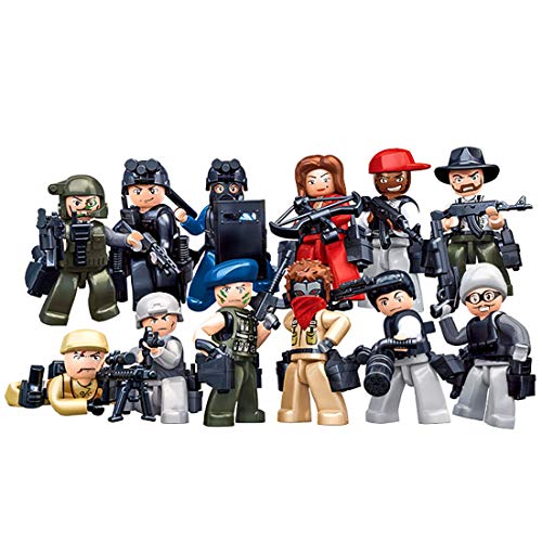 Tosbess 12 Piezas Minifiguras y Arma, Policía Y Gangsters Mini Figuras,Bloque de construcción para Niño Adulto