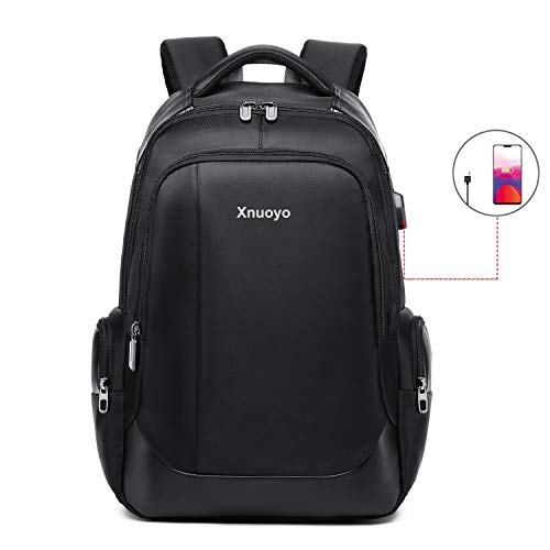 Xnuoyo Mochilas Portatil 15.6 Pulgadas, Resistente al Agua Mochila con Puerto de USB para Ordenador, Multifuncional Mochila de Gran Capacidad para Hombre Mujer Oficina Trabajo Diario Negocio (Negro)