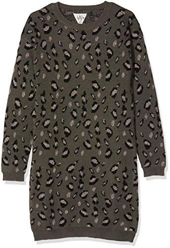 IKKS Junior Robe Maille Imprime Vestido, Verde (Kaki Moyen Leopard 55), 10 años (Talla del Fabricante: XX-Small) para Niñas