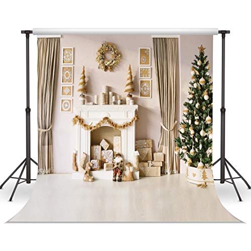 LYWYGG 10x10FT Vinilo Fotografía Telón de Fondo Telón de Fondo de Navidad Casa de Vacaciones Regalos del árbol de Navidad Fondo para la decoración de la Fiesta de Navidad Studio Props CP-90