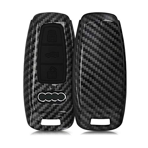 kwmobile Funda Compatible con Audi A6 A7 A8 Q7 Q8 Llave de Coche Keyless de 3 Botones - Carcasa Dura para Llave de Coche Mando de Auto - Carbono Negro