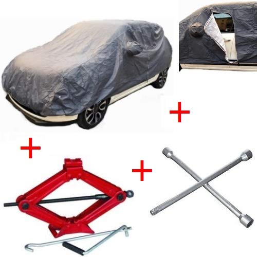 para Hyundai I20 5P Kit para Coche Afelpado con Cremallera Impermeable Universal Talla M + CRIC para elevar Goma + Llave de Cruz para Pernos