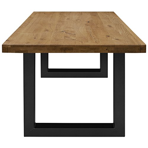 COMIFORT Mesa de Comedor - Mueble para Salon Oficina Despacho Robusto y Moderno de Roble Macizo Color Ahumado, Patas de Acero U-Forma Negras (200x100 cm)