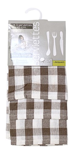 Soleil d'ocre Lote de 3 servilletas de algodón Carreaux NORMANDS Gris Topo, Jacquard 45 x 45 cm