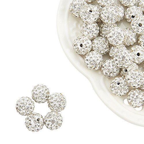 NBEADS 100pcs Redonda polímero Arcilla Pave Disco Perlas de Brillantes Shamballa de Cristal para Joyas, 10 mm, Agujero: 1,5 mm