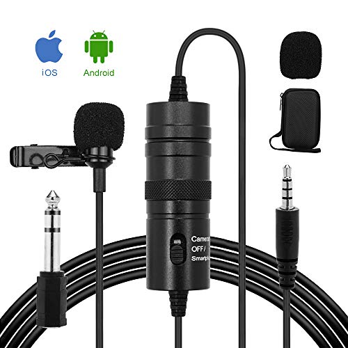 HALOVIE Microfono Solapa Lavalier Condensador Omnidireccional 6M Micrófono de Corbata Profesional Compatible para Cámaras, Móviles, Grabadoras de Audio, Mezcladores, Computador Portátil, PC