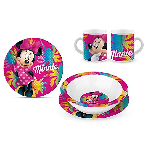 Star Licensing Conjunto de Mesa Minnie Mouse Disney - Plato Plana, Plato Hondo e Copa in cerámica - Caja de Regalo- 60989