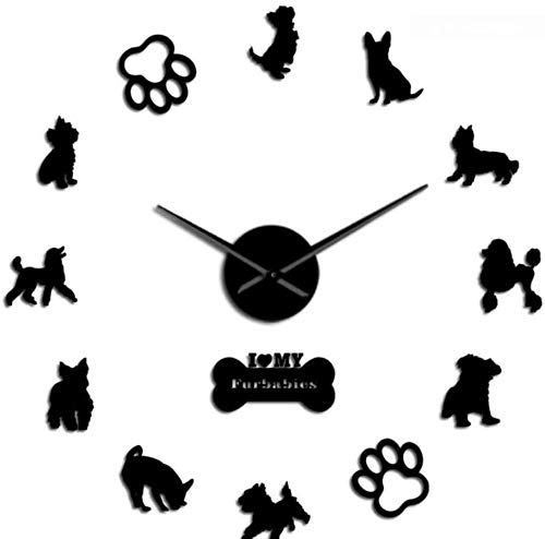 ZAWAGU Reloj de pared Inicio DIY Arte Regalo Inglés Toy Terrier Caniches Yorkshire Terriers Razas de perros mixtas Decoración de pared Perro gigante Mascotas Reloj colgante