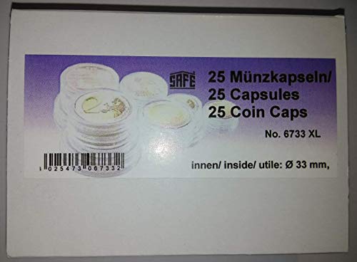 25 X Safe Caps 33 mm/ – Ideal para medallas – Monedas – Equipo monedas – 20 suizo franekn – 20 Mark DDR – 3 Mark DT. Kaiser Reich – Krüger borde Oro – 50 Dólares 1 onza American Eagle – 10 Euro/DM – coincaps – Moneda Cápsulas