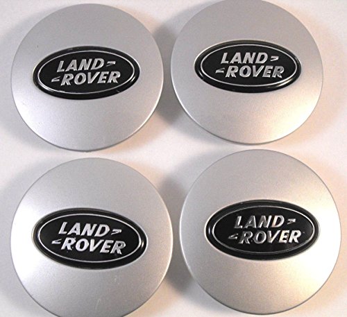 4 x Land Rover 63 mm Buje tapas Buje Tapa Tapacubos Llanta Tapa Plata/Negro Logo