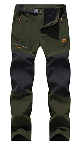 BenBoy Pantalones de Montaña Hombre Impermeables Invierno Calentar Pantalones Trekking Escalada Senderismo Softshell,KZ1602-Armygreen-S