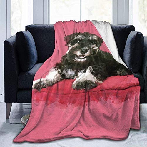 Meloci Manta Schnauzer Mini Perro Pintura Negra Arte Full Fleece Throw Cloak Manta ponible Vivero Dormitorio Ropa de Cama Decoración Franela 50 * 60 Pulgadas