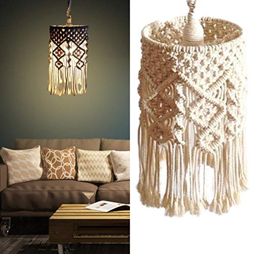 Forma de Bohemia Macrame lámpara de la linterna,cuerda algodón hecho a mano colgante de luz de sombra,la lámpara Boho decorativo Pantallas de iluminación Decoración,16 pulgadas (no hay luz incluido)