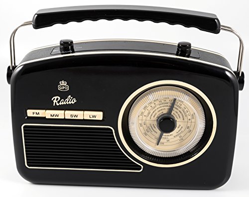 GPO Rydell Radio portátil vintage con dial retro de 4 bandas FM/MW/SW/LW - Negro