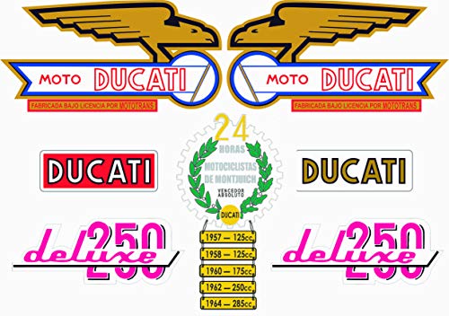 Kit de adhesivos motos clasicas Ducati 250 Deluxe - Juego Pegatinas Completo - Vinilo para Moto, máxima Calidad.