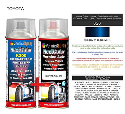 Kit Spray Pintura Coche Aerosol 8S6 DARK BLUE MET. - Kit de retoque de pintura carrocería en spray 400 ml producido por VerniciSpray