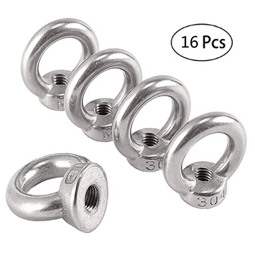 Mengger 16pcs Tuerca elevación m6 tornillo anillo levantamiento de ojos forma hembra 304 de acero inoxidable con rosca para tuercas (B)