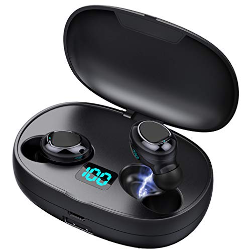 Mini Auriculares Bluetooth Auriculares Inalámbricos 5.0 con SUPER MINI TAMAÑO de 3 Gramos, Más de 50 Horas de Reproducción, Sonido Estéreo de Graves Profundos, Micrófono & Cancelación de Ruido